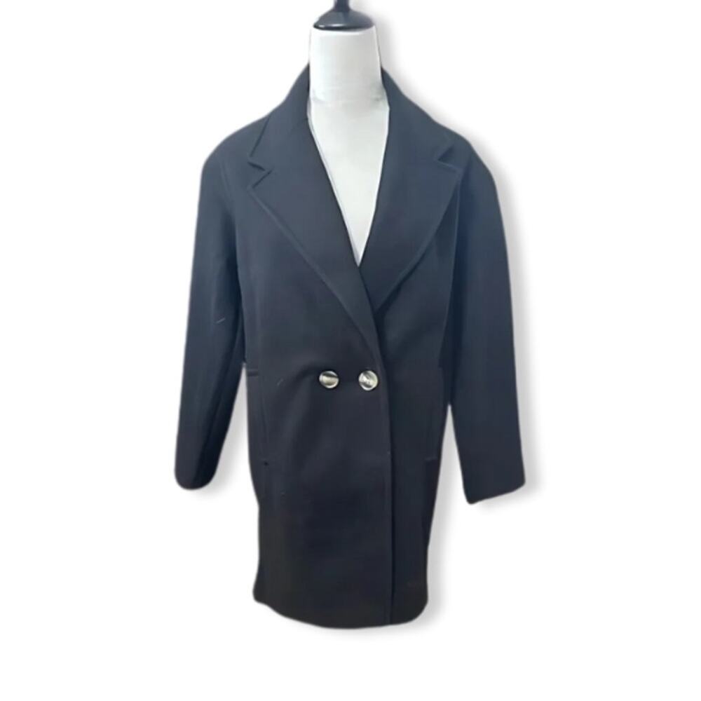 Topshop Midi Pea Coat Double Breasted Buttons Notched Lapel Black Women's 2 NWT